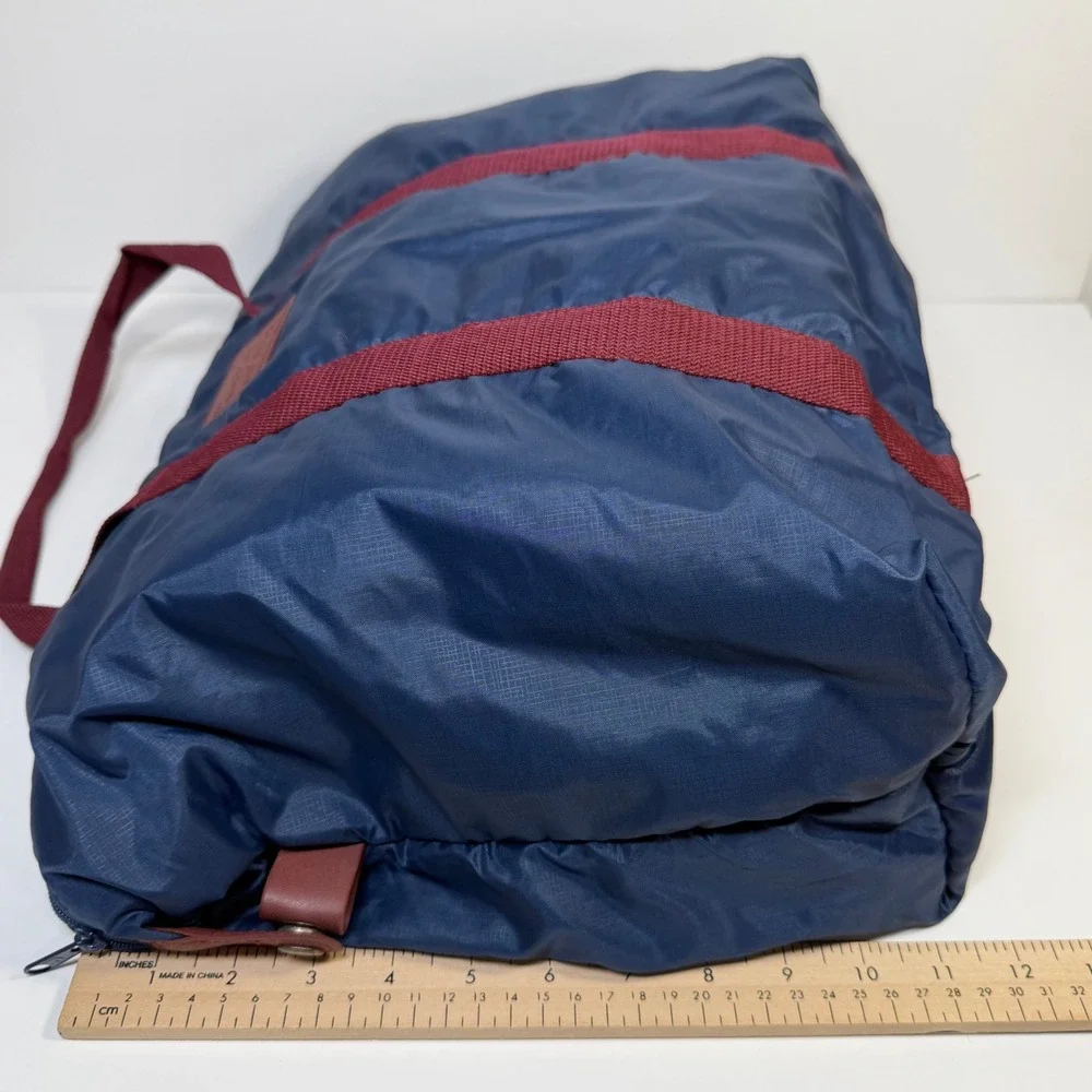 Pierre Cardin Vintage Navy Blue Ripstop Nylon Duffel Travel Bag Burgundy Retro